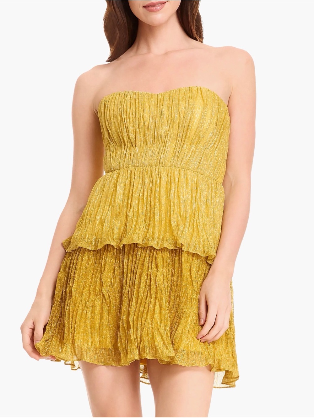 Strapless Yellow Tiered Mini Dress